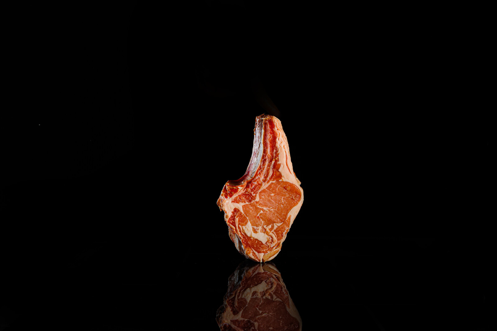 Taglio con l'osso visto di lato, in piedi su fondo nero